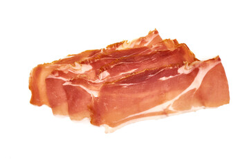 Italian prosciutto crudo or jamon, isolated on white background