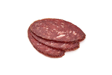 Italian sausage slices, isolated on white background