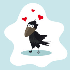 Happy valentines day cute cartoon black funny crow vector image