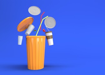 ilustración 3d  de plásticos de un solo uso 