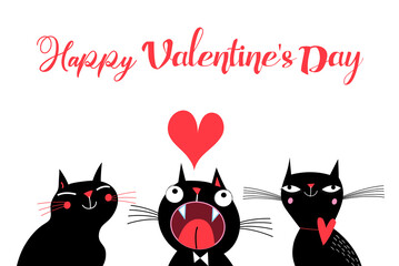 Vector cats in love and love lettering