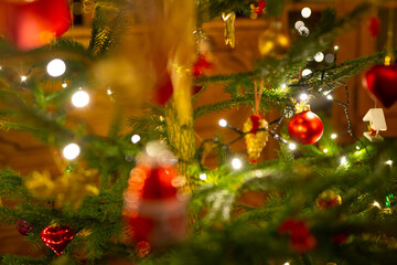 Close Up of Christmas Background Decorated Christmas Tree