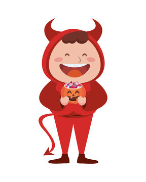 cute little boy dressed as a devil character