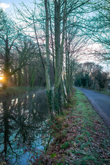 Foggy Sunrise at Canal in Irish Countryside