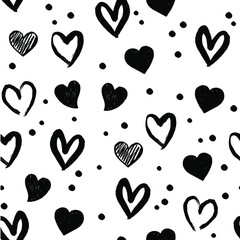 Seamless hand drawn vector pattern. Heart pattern. Design element with hand drawn hearts. Vector illustration.