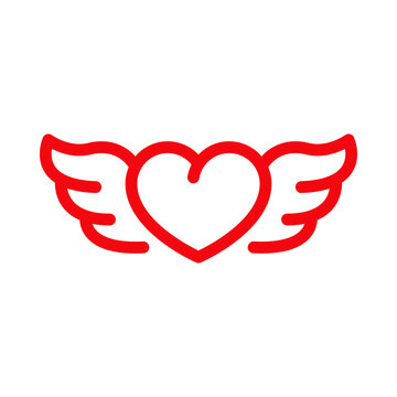 Día de San Valentín. Logotipo con corazón con alas con lineas en color rojo