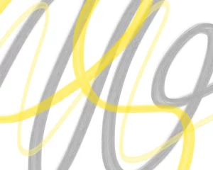 abstrakter Hintergrund. gelbe und graue geschwungene linien auf weiß. Farben von 2021: Ultimate Grey, Illuminating. © Natalia