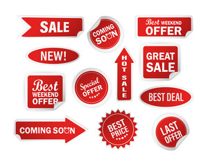 Modern red special sale, best and special offer and special discount stickers, great design for any purposes. Vector illustration.