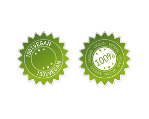 Green natural and vegan stickers set in flat style. Vector illustration.