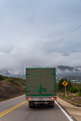 Cargo truck going down a hill in the department of Boyaca. Colombia.