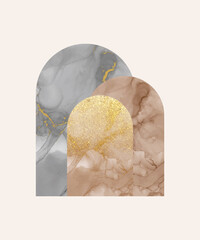 Boho mid century watercolor print with black and brown alcohol ink texture