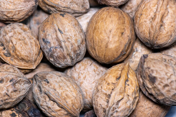 walnut closeup shot. Natural walnut background.
