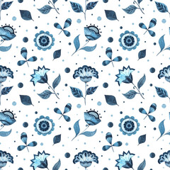 seamless watercolor pattern with stylized flowers