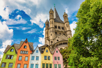 church Gross St Martin in the old town of Cologne, Germany - obrazy, fototapety, plakaty