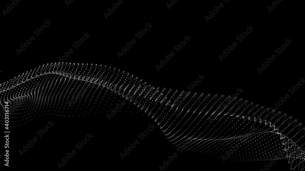 Poster Futuristic wave. 3D visualization of big data. Analytical presentation.3D rendering. Seamless loop.