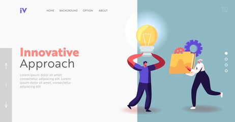 Documents, Сv, Startup Project Development Landing Page Template. Characters Creative Idea, Portfolio and Office Work