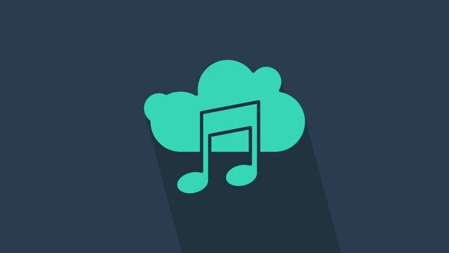Turquoise Music streaming service icon isolated on blue background. Sound cloud computing, online media streaming, song, audio wave. 4K Video motion graphic animation.