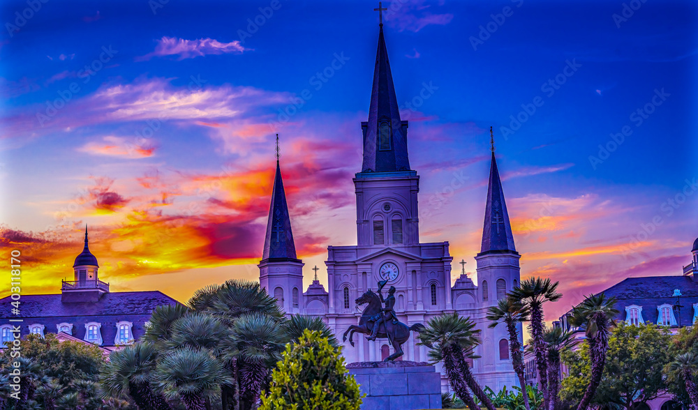 Wall mural Andrew Jackson Statue Saint Louis Cathedral New Orleans Louisian