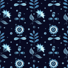 seamless pattern with flowers on dark background