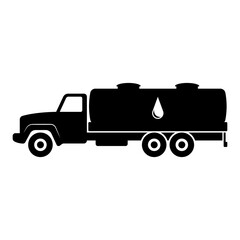 Oil tanker icon. Gasoline tanker. Tank truck. Black silhouette. Side view. Vector flat graphic illustration. The isolated object on a white background. Isolate.