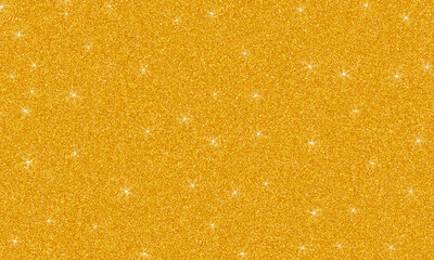 Illustration of bright gold glitter background with shiny sparkles and shimmering light effects. Image is blank with copy space for text. Great for backdrop, textile, poster, textures, banners.