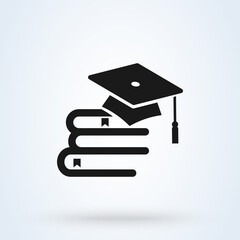 Educational logo, book and toga hat. Book with graduation cap - education icon, academic university illustration