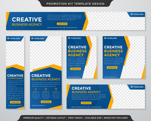 set of multipurpose business promotion kit template with abstract style use for digital ads