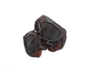 Jews ear (wood ear, Auricularia auricula, Hirneola polytricha, jelly ear, pepeao, Judas's Ear), isolated on white. Used in folk medicine for complaints including sore throats, sore eyes and jaundice.
