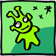 Alien in space simple hand drawing converted to vector and colored