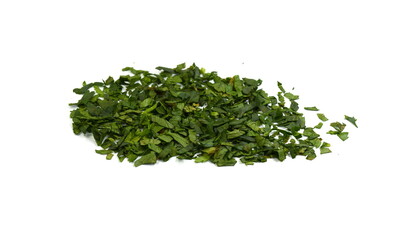 Fototapeta premium Aromatic Spice celery leaves. Chopped fresh celery leaves isolated on white. Aromatic Spice celery leaves.