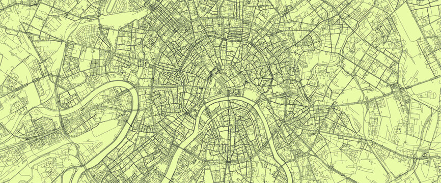 Detailed road map plan in retro beige style of european city of metropolitan Moscow