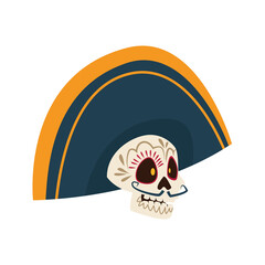 traditional mexican mariachi skull with hat character