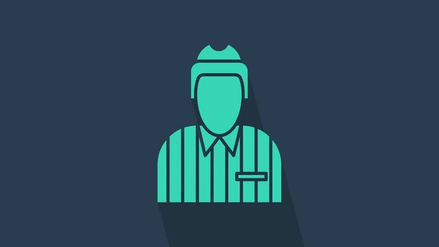 Turquoise Hockey judge, referee, arbiter icon isolated on blue background. 4K Video motion graphic animation.