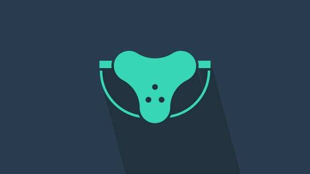 Turquoise Protective sport jockstrap icon isolated on blue background. 4K Video motion graphic animation.