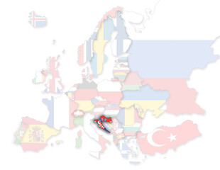 3D Europakarte auf der Kroatien hervorgehoben wird und die restlichen Flaggen transparent sind