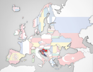 3D Europakarte auf der Kroatien hervorgehoben wird und die restlichen Flaggen transparent sind