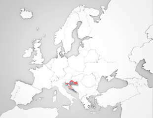 3D Europakarte auf der Kroatien hervorgehoben wird