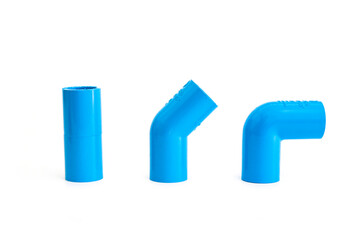 PVC Pipe fitting , PVC Pipe connections , PVC Coupling, The collection of Blue PVC Pipe fittings joint on white background