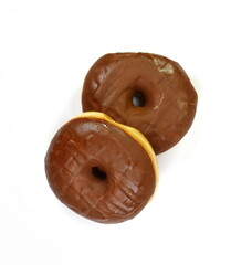 Chocolate donut isolated on white background.