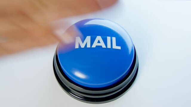 Woman pushing a Mail button, close up. Press to open a new email. Outgoing message sign, sending or receiving a letter. Checking inbox. People and technology concept. Spam email. Message notification.