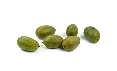 Mini kiwi baby fruit on white background. Kiwi berry isolated on white background.