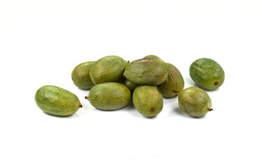 Mini kiwi baby fruit on white background. Kiwi berry isolated on white background.