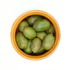 Mini kiwi baby fruit on white background. Kiwi berry isolated on white background.