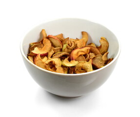 dried apple chips isolated on white background.