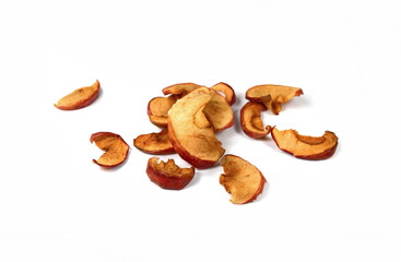 dried apple chips isolated on white background.