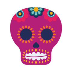 purple traditional mexican skull head with flowers