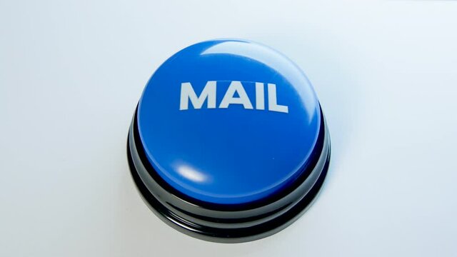 Woman pushing a Mail button, close up. Press to open a new email. Outgoing message sign, sending or receiving a letter. Checking inbox. People and technology concept. Spam email. Message notification.