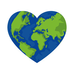 world planet earth with heart shape ecology icon