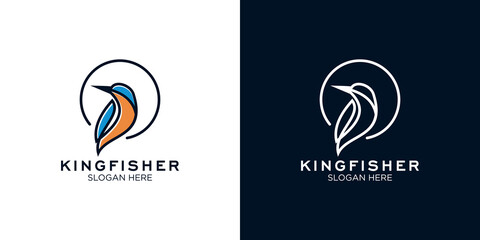 Kingfisher line art logo design template  © art_bee8
