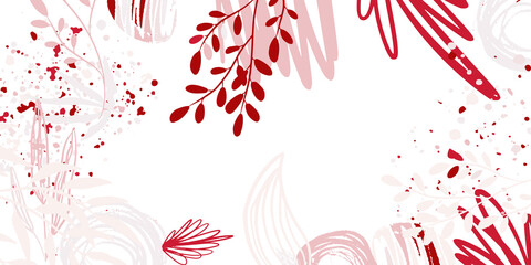 Floral seamless pastel pink and golden metallic plant background vector for house decoration. Floral botanical organic abstract background with hand drawn brush stroke
